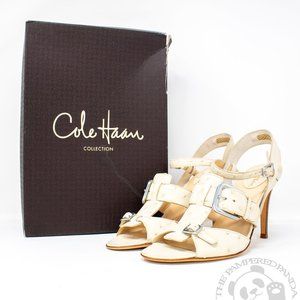 Cole Haan Collection Ostrich Gia Sandal Heel White Buckles w Box Women Size 8.5B